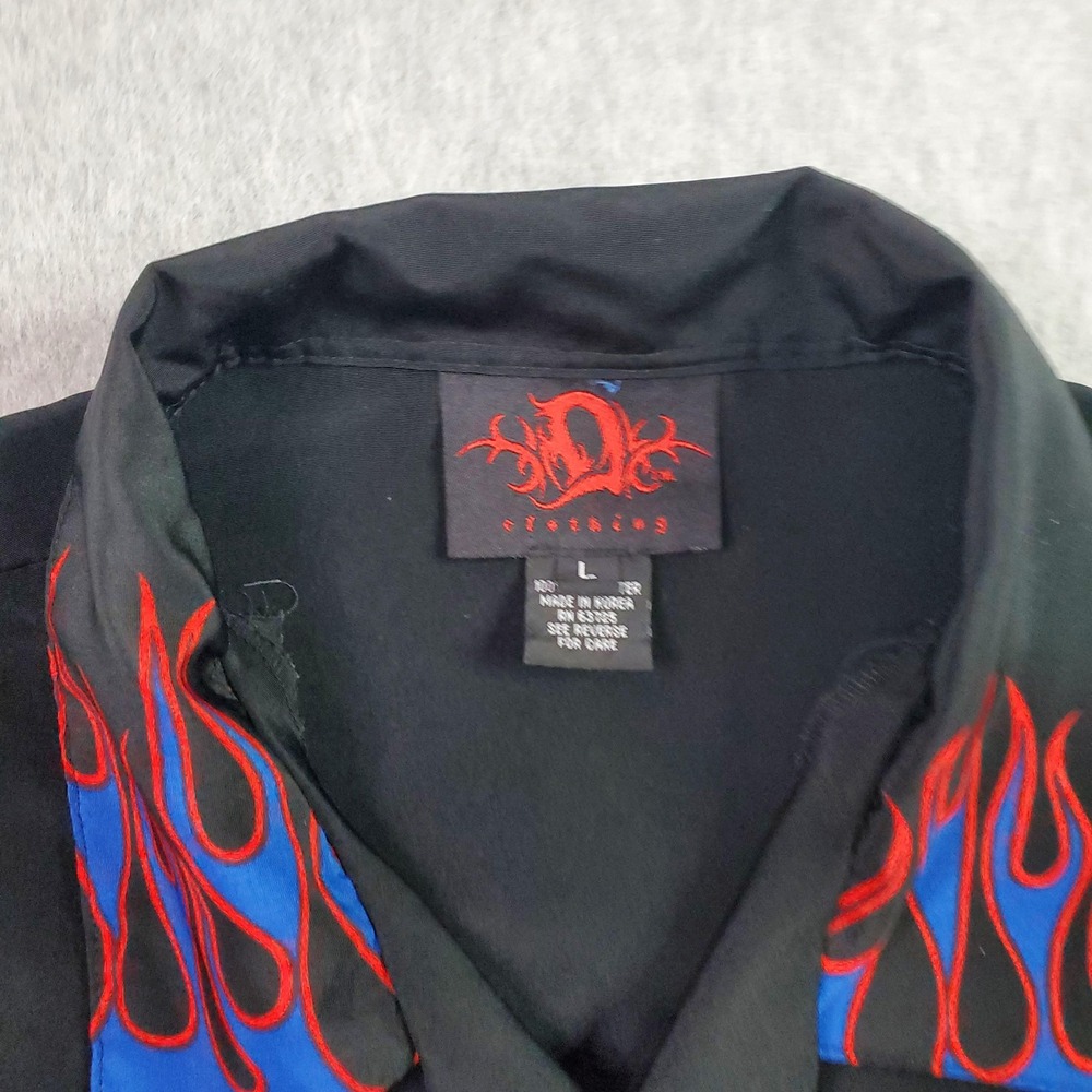 D Dragon Clothing Shirt Mens Large Black Blue Flame Bowling Button Up Rockabilly - Picture 3 of 9